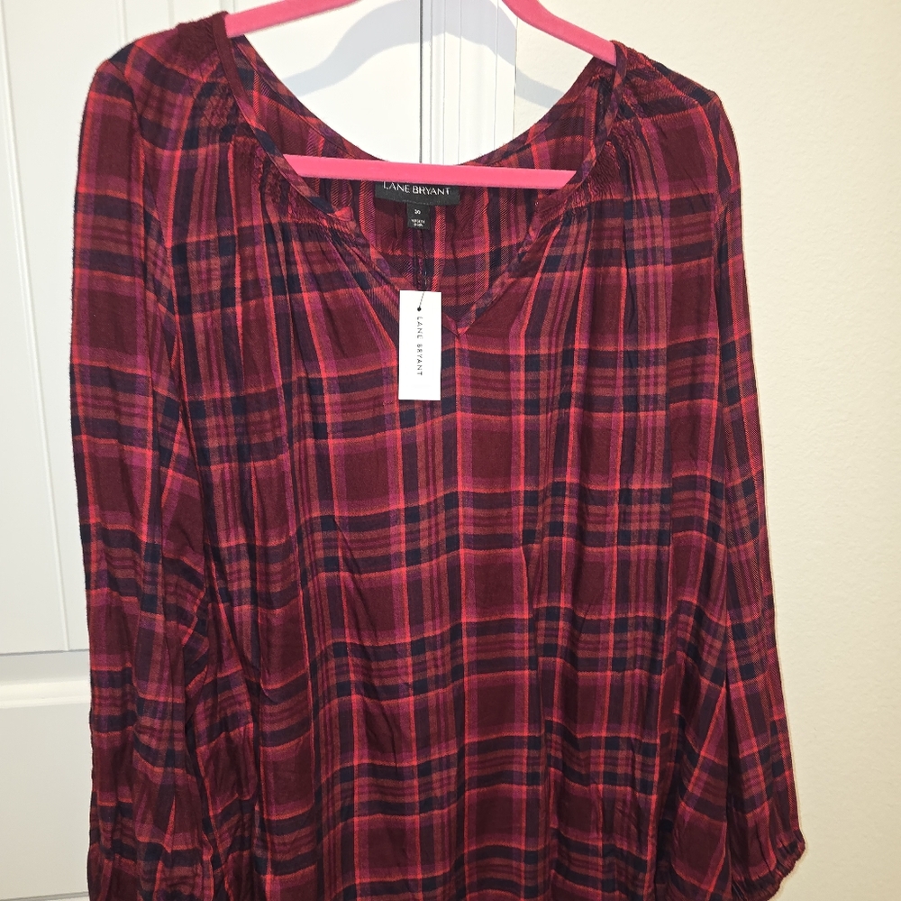 Lane Bryant Red and Black Plaid Blouse